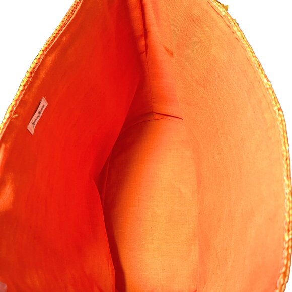 Neiman Marcus Large Straw Tote Bag Orange Boho Tropical Beach Vacation Hawaii - Picture 4 of 12